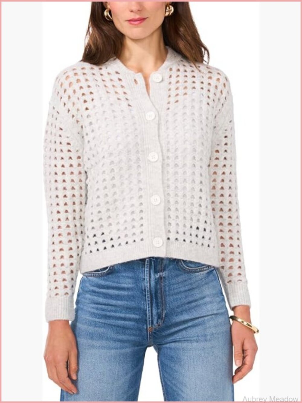 Pointelle Long Sleeve Button Front Cardigan - Regular Fit